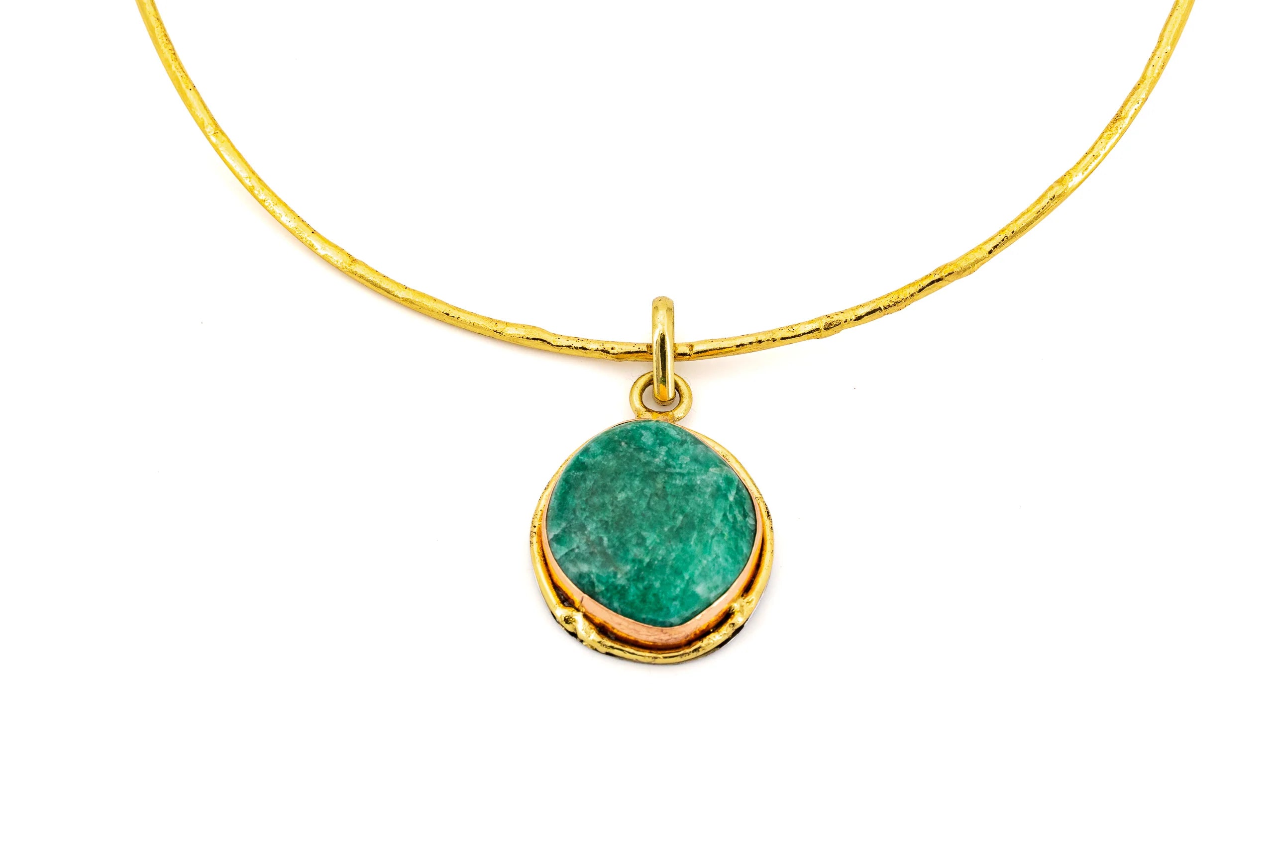 Collana Girocollo in Ottone e Ciondolo in Pietra Naturale