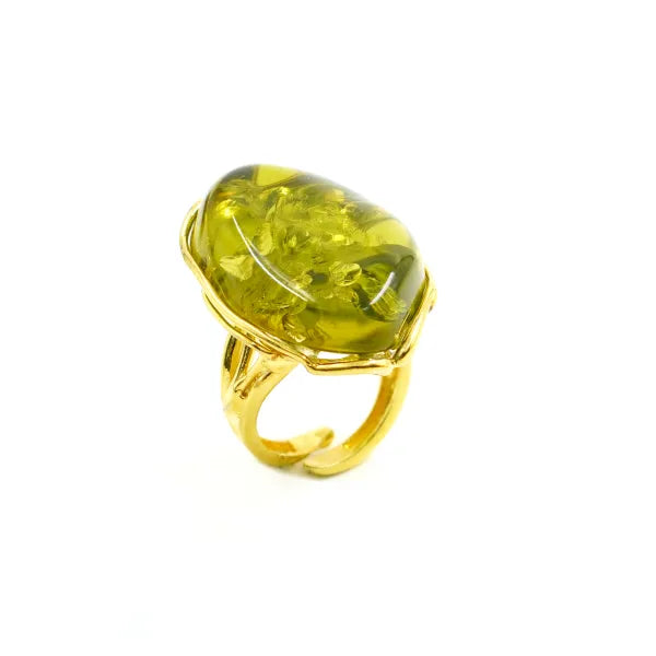 Anello in Arg.925 dorato con Ambra Colombiana Verde