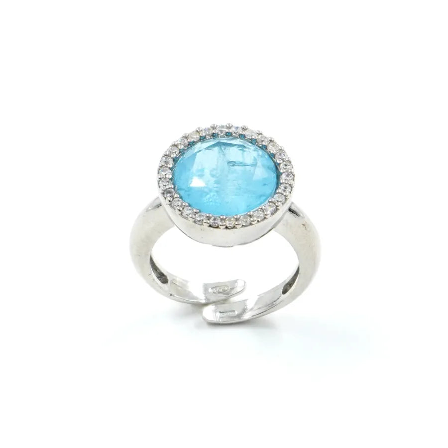 Anello in Arg.925 con zirconi e cristallo color acquamarina