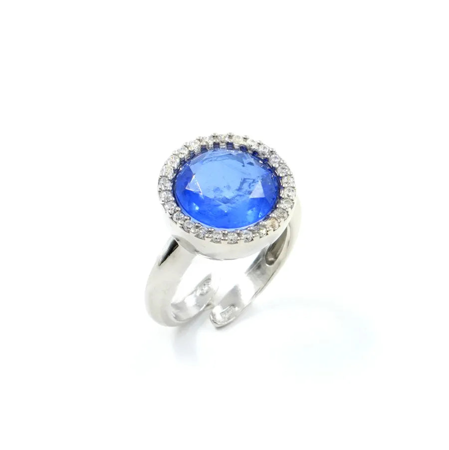 Anello in Arg.925 con Zirconi e Cristallo colore zaffiro