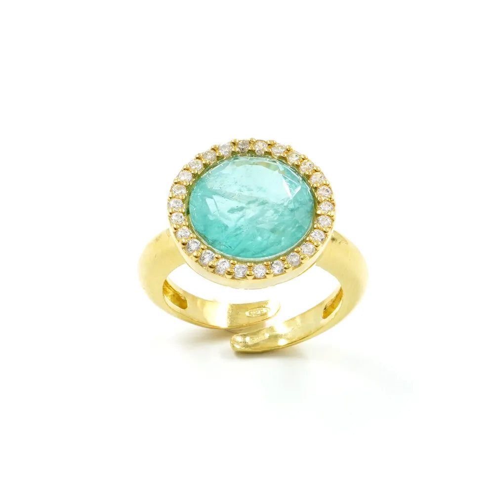 Anello in Arg.925 Dorato con zirconi e cristallo colore verde (Paraiba)