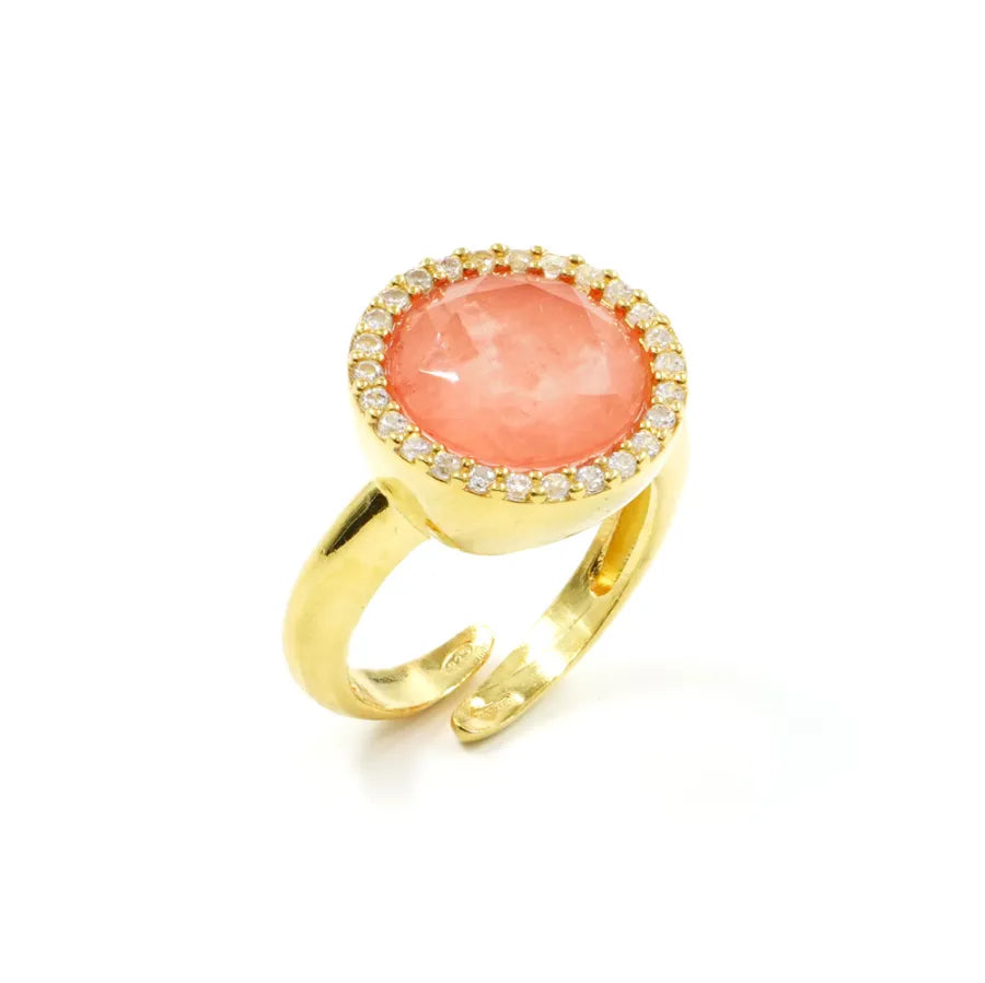 Anello in Arg.925 Dorato con Zirconi e Cristallo arancio