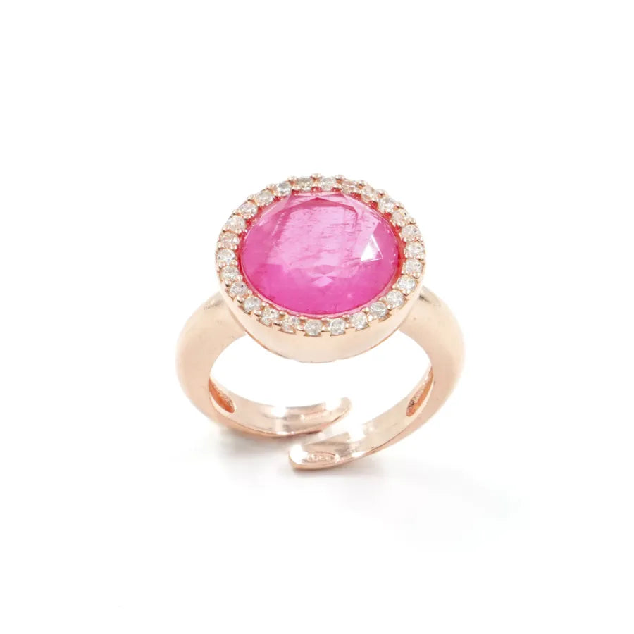 Anello in Arg.925 Rosato con Zirconi e Cristallo rosa