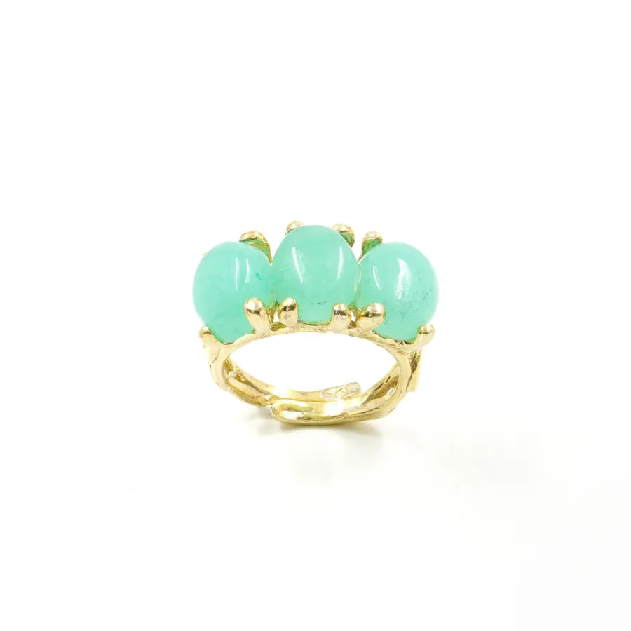Anello Trilogy in Arg.925 Dorato con Quarzo spugna verde