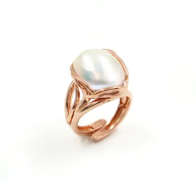 Anello in Arg.925 rosè con perla barocca piatta