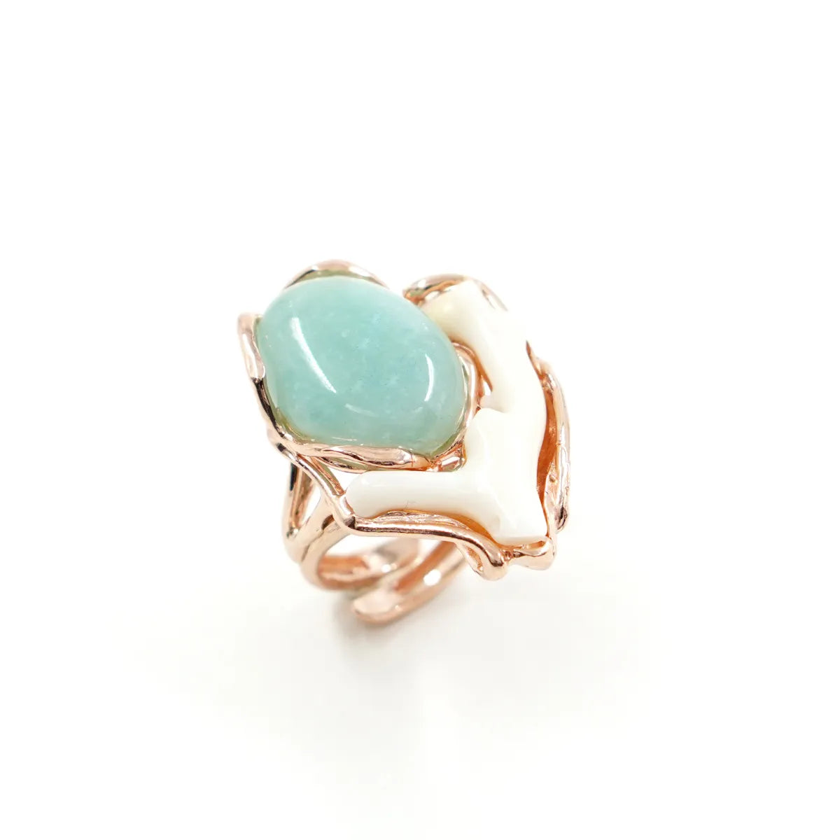 Anello in Arg. 925 con Corallo Bianco e Amazzonite