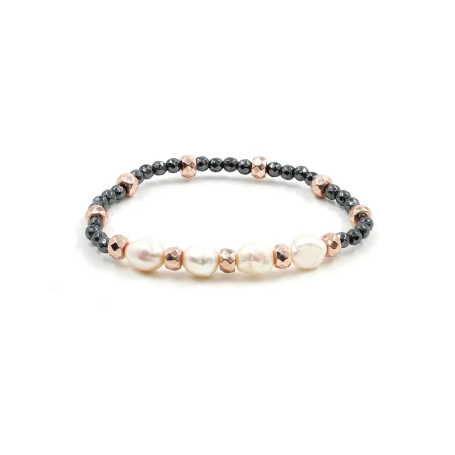 Bracciale Elastico con perla, ematite silver e nera