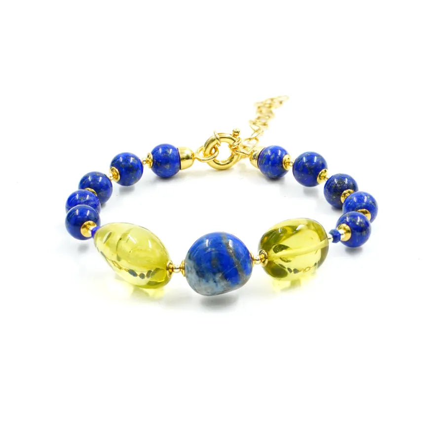Bracciale con Lapis, Ambra Verde Colombiana e Ematite in Arg. 925 Dorato