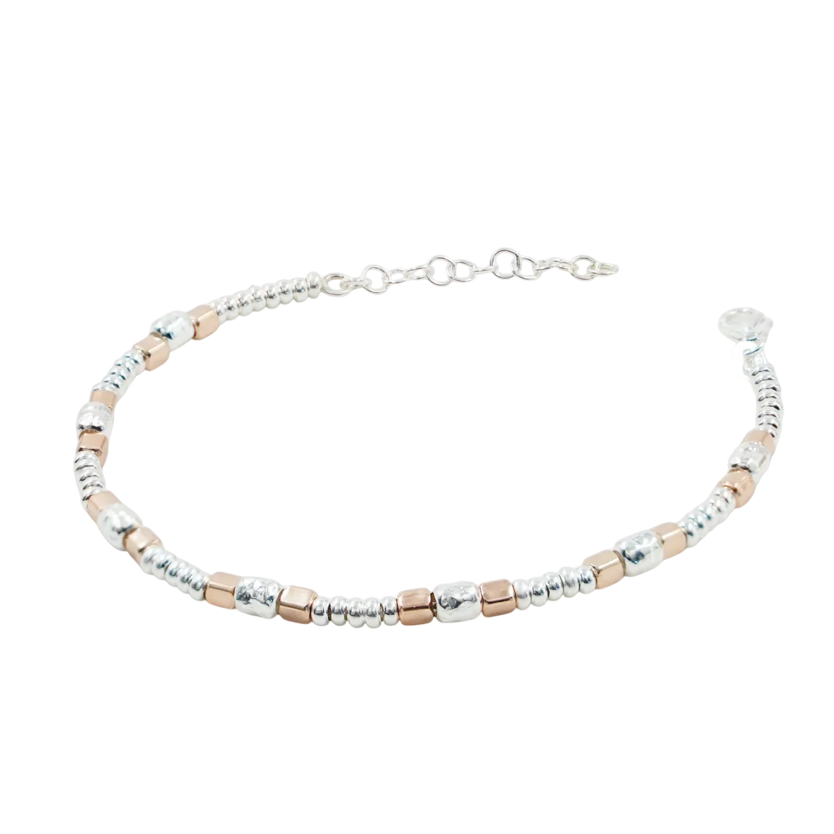 Bracciale in argento con rondelle e dadi 3mm-4mm, Rodiato e Rose’