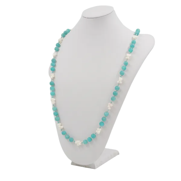 Collana in Arg.925 rosè con Amazzonite, Corallo bianco e Ematite