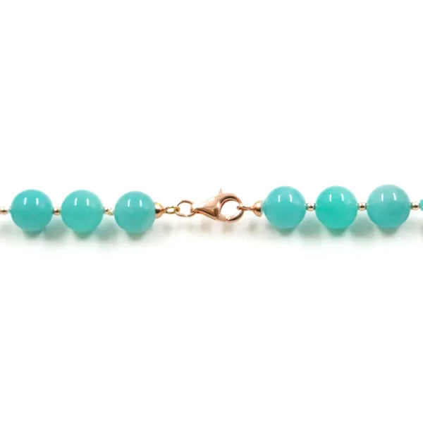 Collana in Arg.925 rosè con Amazzonite, Corallo bianco e Ematite