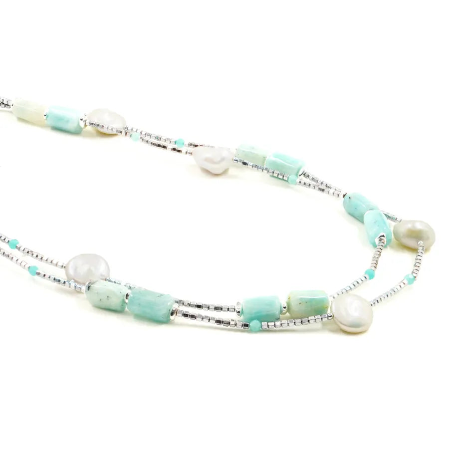 Collana con Amazzonite, Ematite e Perle