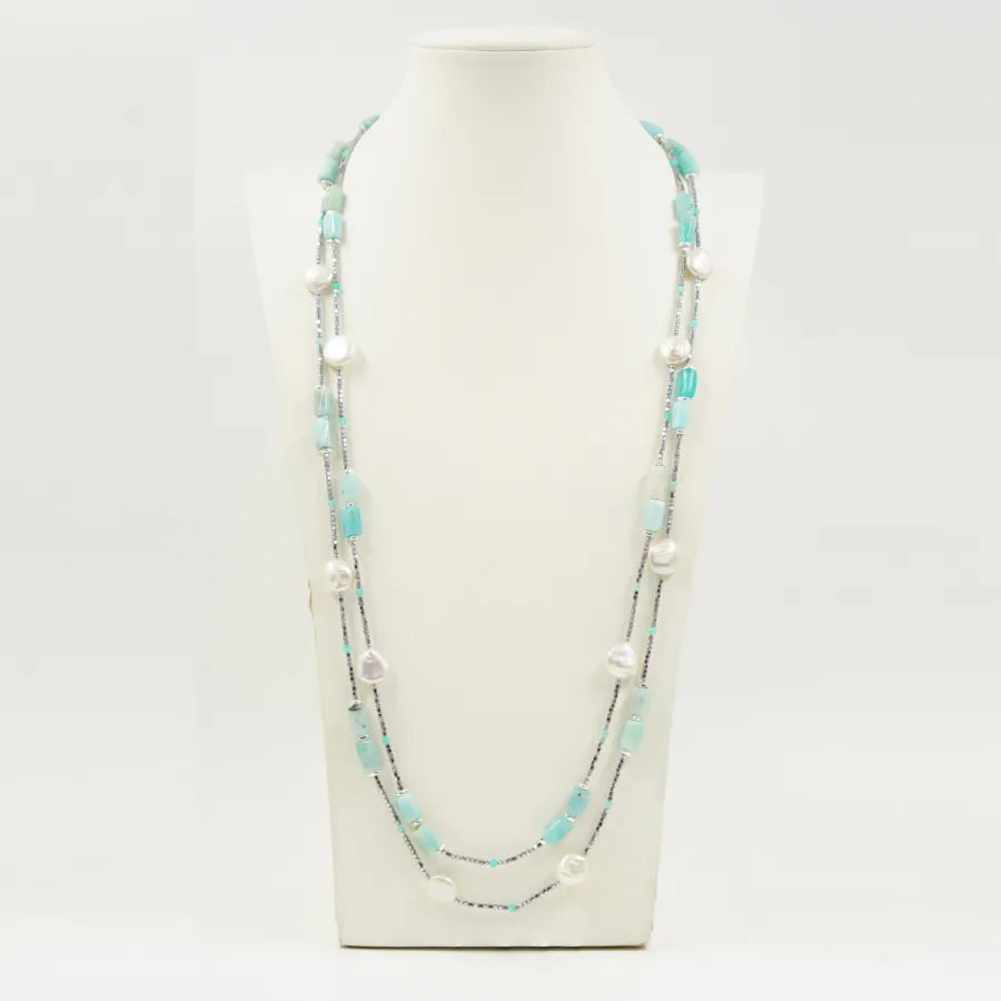 Collana con Amazzonite, Ematite e Perle