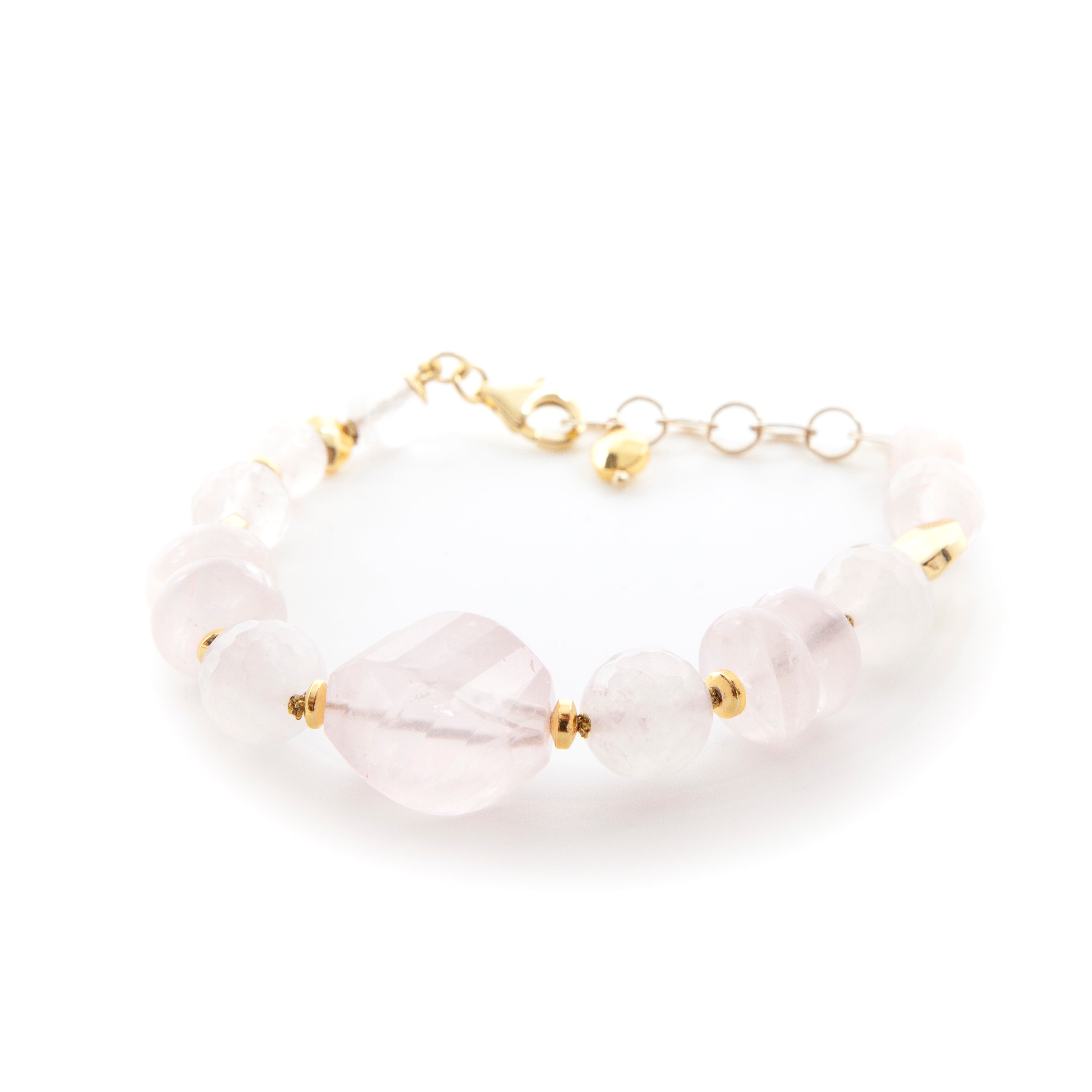 Bracciale in Quarzo Rosa e Argento 925 placcato oro