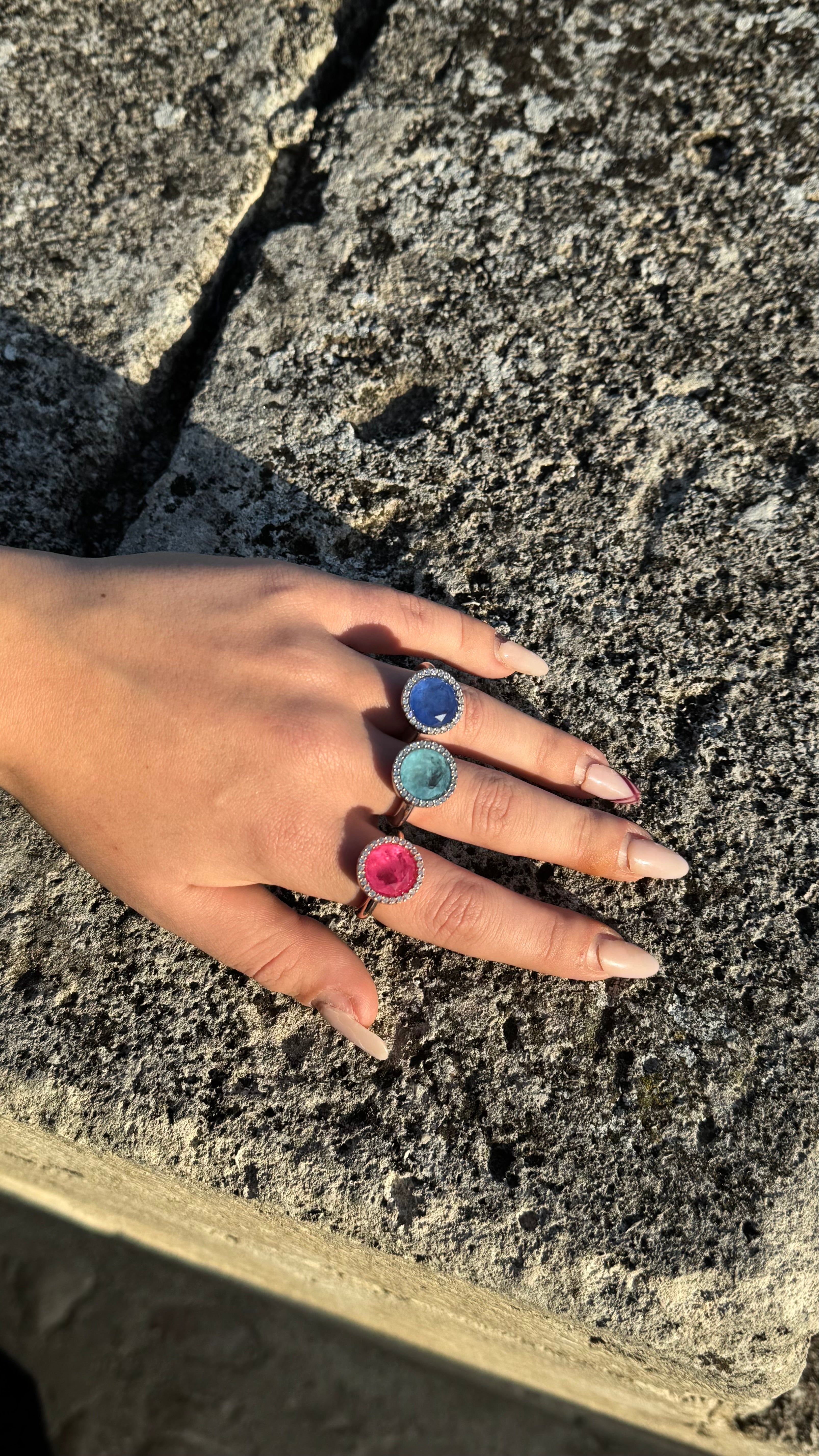 Anello in Arg.925 Rosato con Zirconi e Cristallo rosa