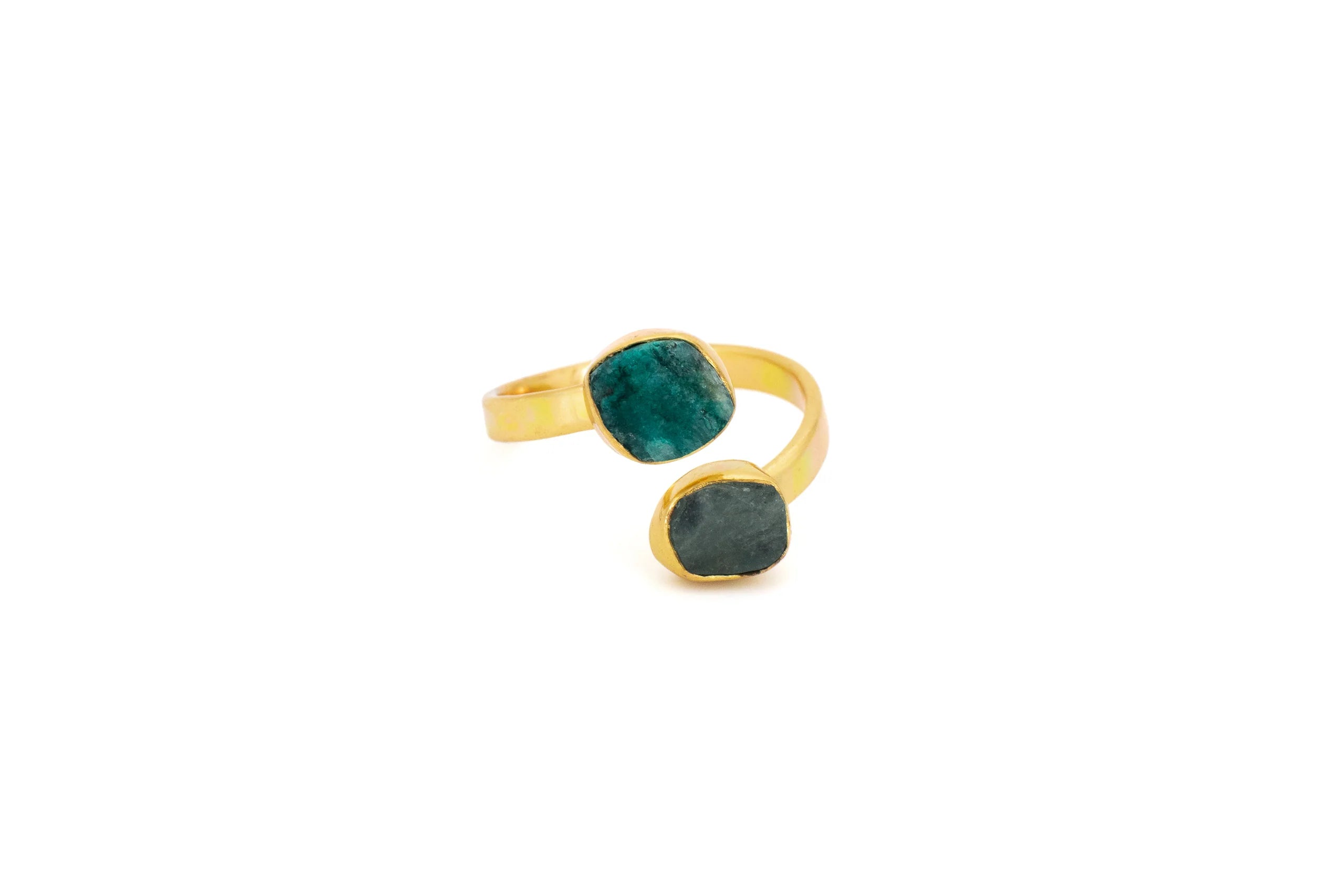 Anello in ottone con Acquamarina e Smeraldo