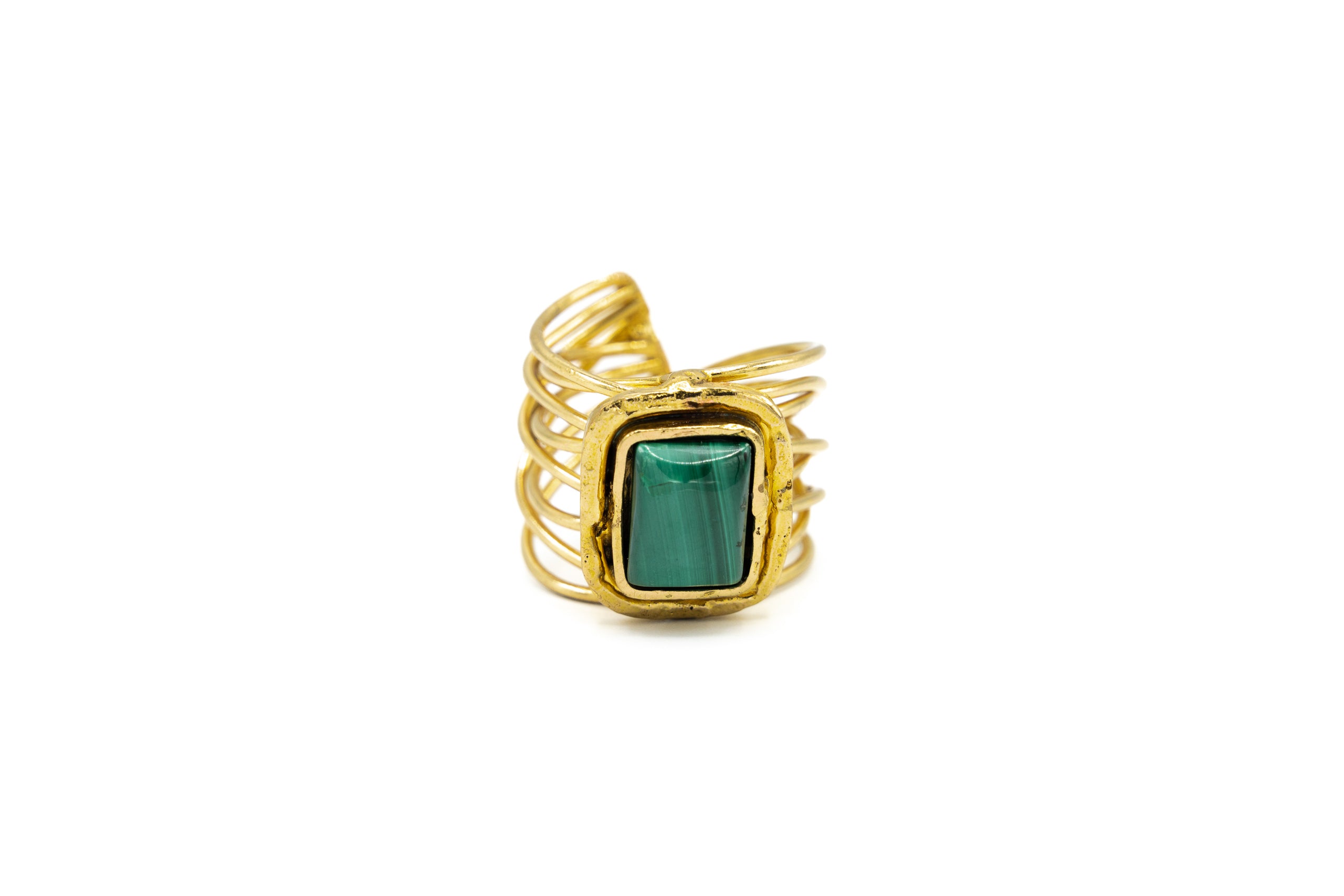 Anello ottone fascia una pietra Malachite