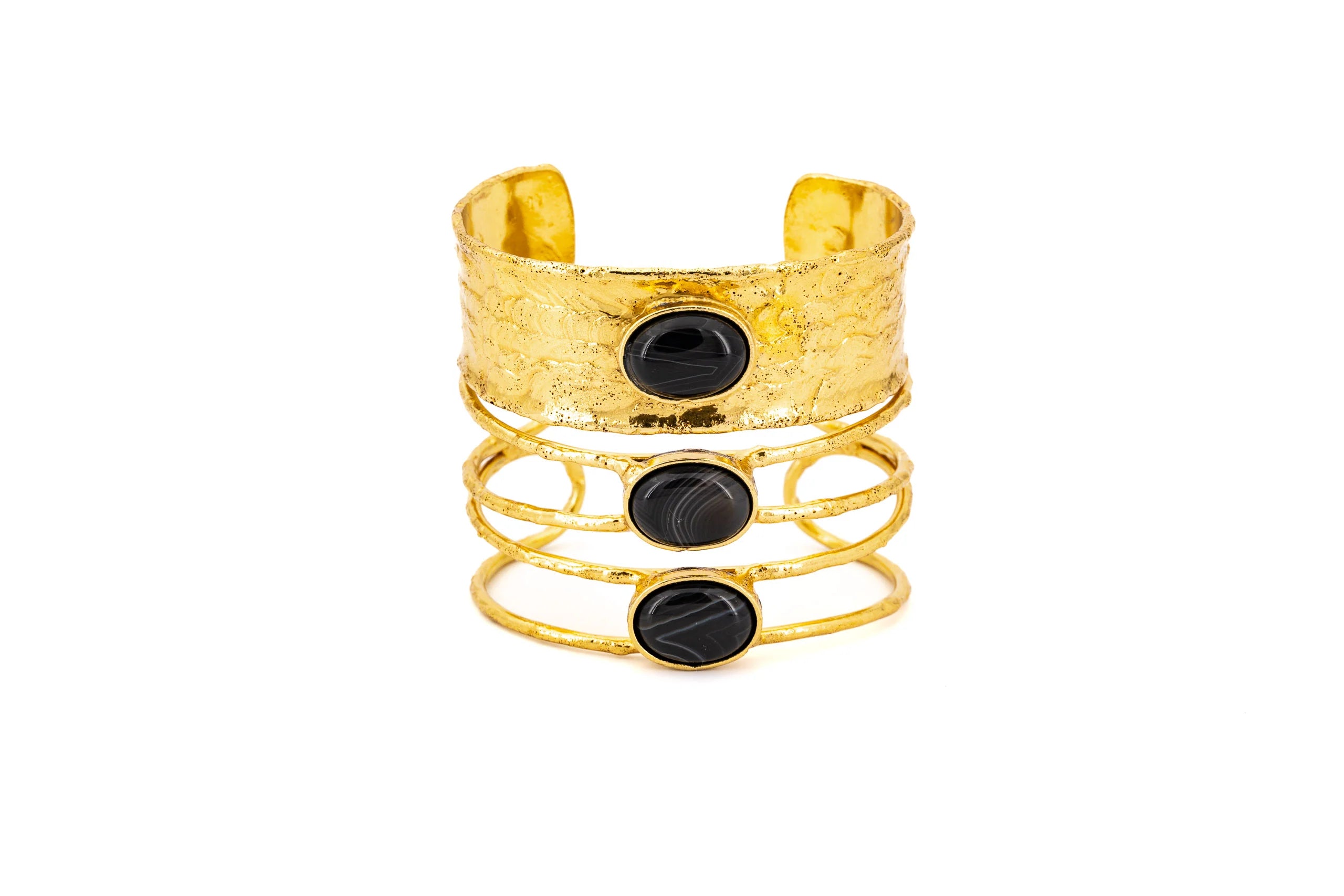 Bracciale alto in Ottone e tre Pietre Naturali