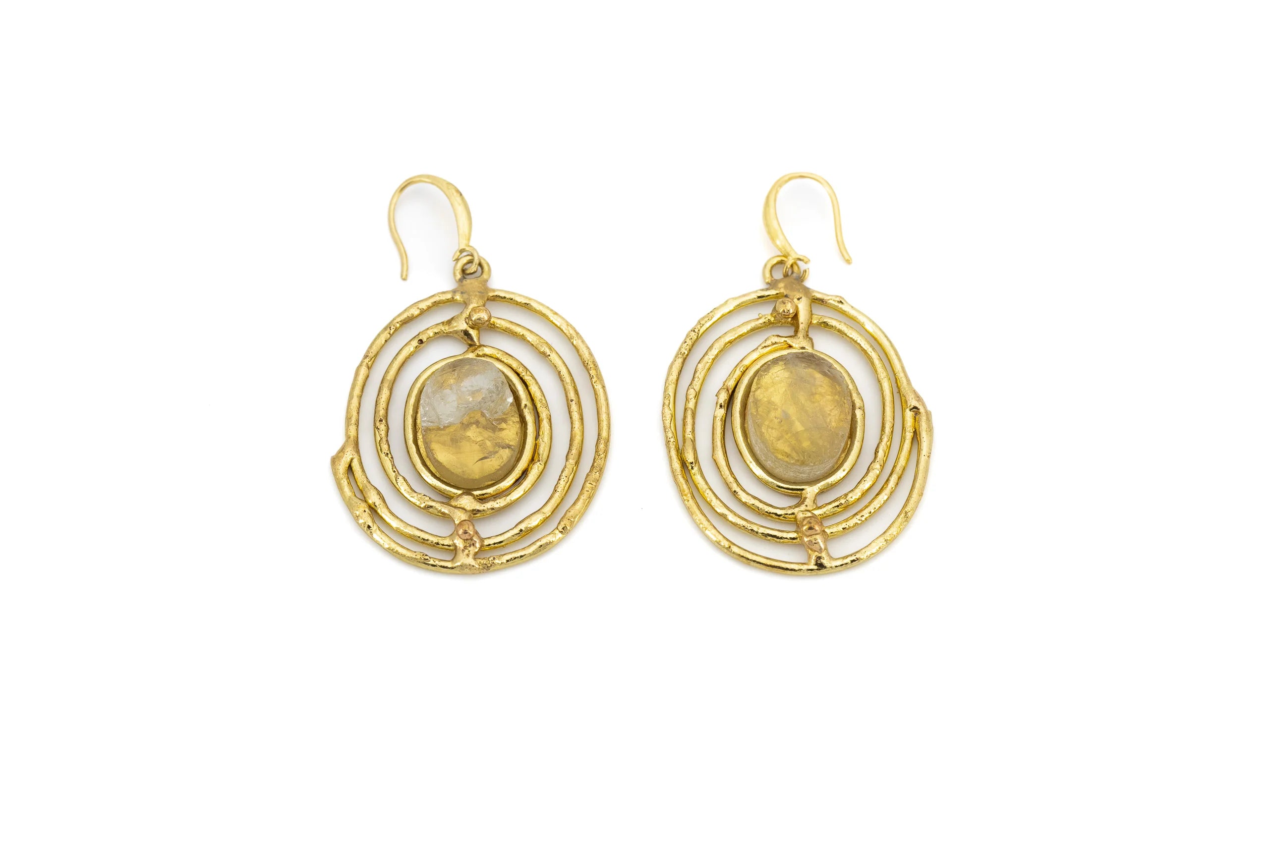 Orecchini in Ottone e Acciaio con Ametista verde (Prasiolite)