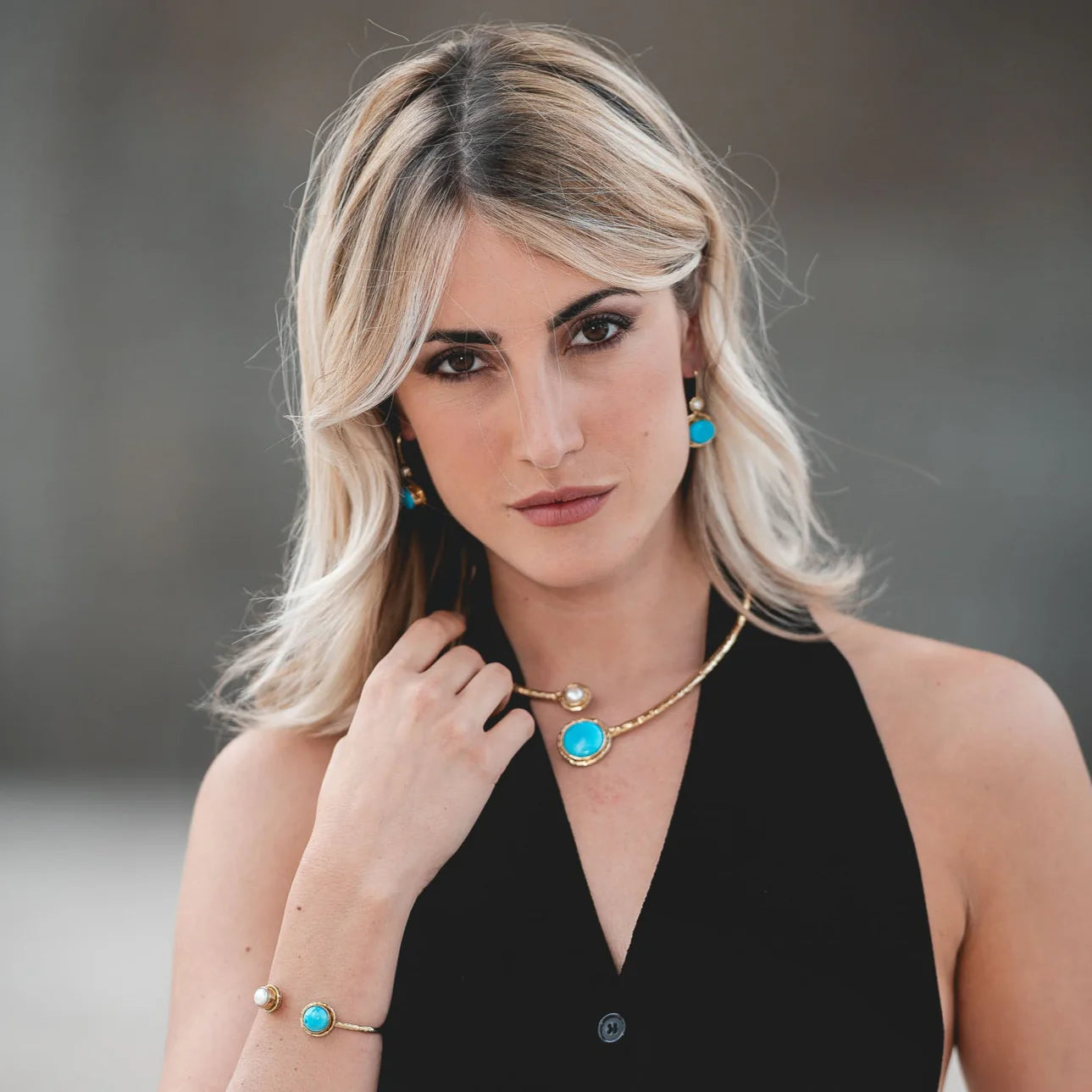 Collarino in Ottone con Turchese e Perla