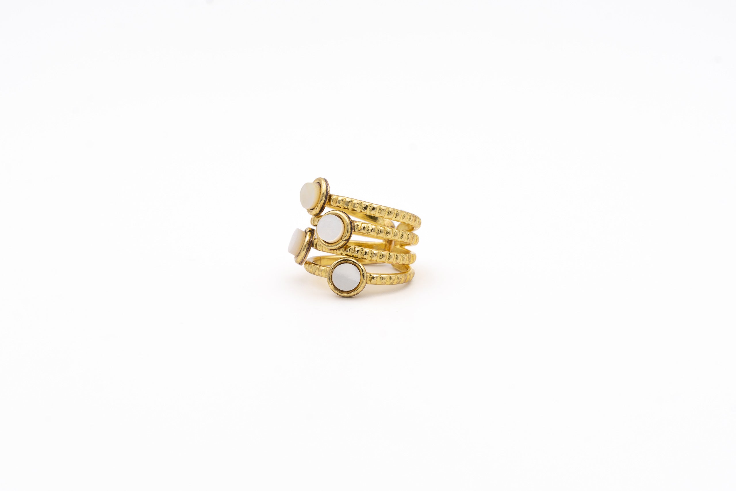 Anello ottone fascia quattro pietre Madreperla