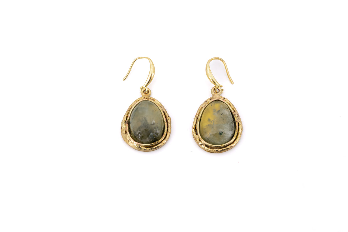 Orecchini ottone pietra pendente Prehnite