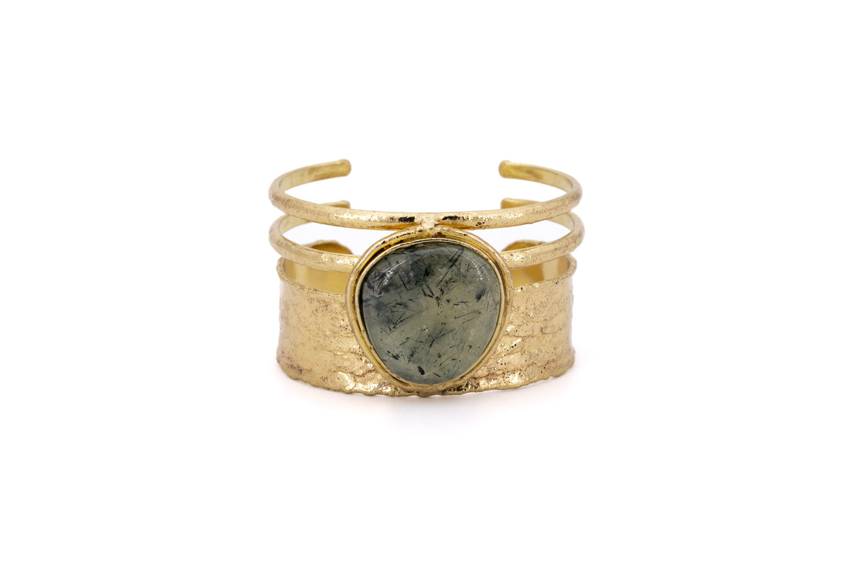 Bracciale ottone fascia una pietra Prehnite