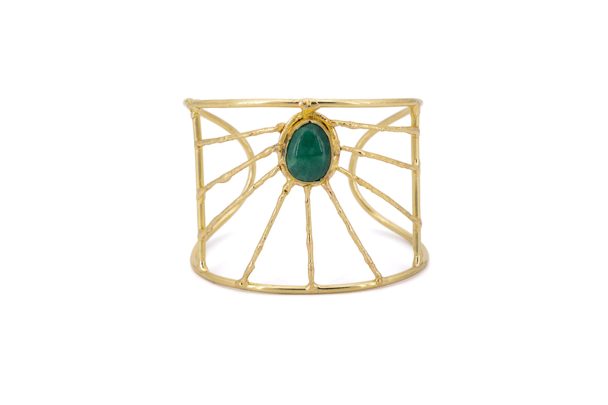 Bracciale ottone fascia ragnatela pietra Smeraldo