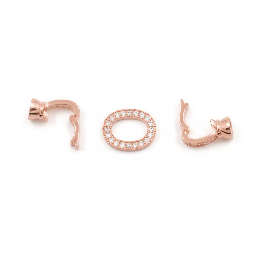 Argento 925 chiusura con zirconi ovale 15x12mm coppa 7mm – Rosato