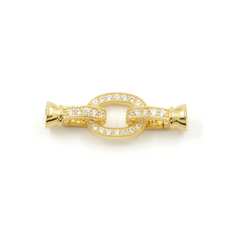 Argento 925 chiusura con zirconi ovale 15x12mm coppa 7mm – Dorato