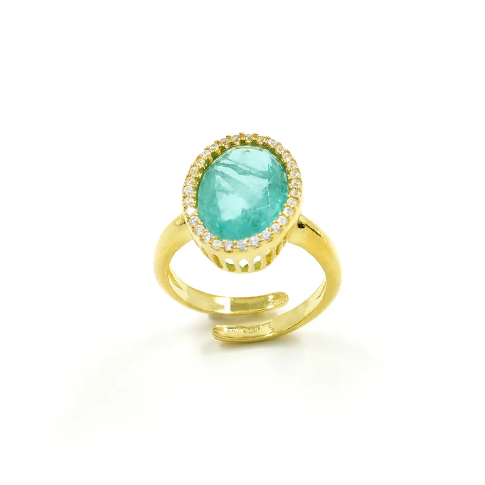 Anello in Arg.925 con zirconi e cristallo colore verde (Paraiba)