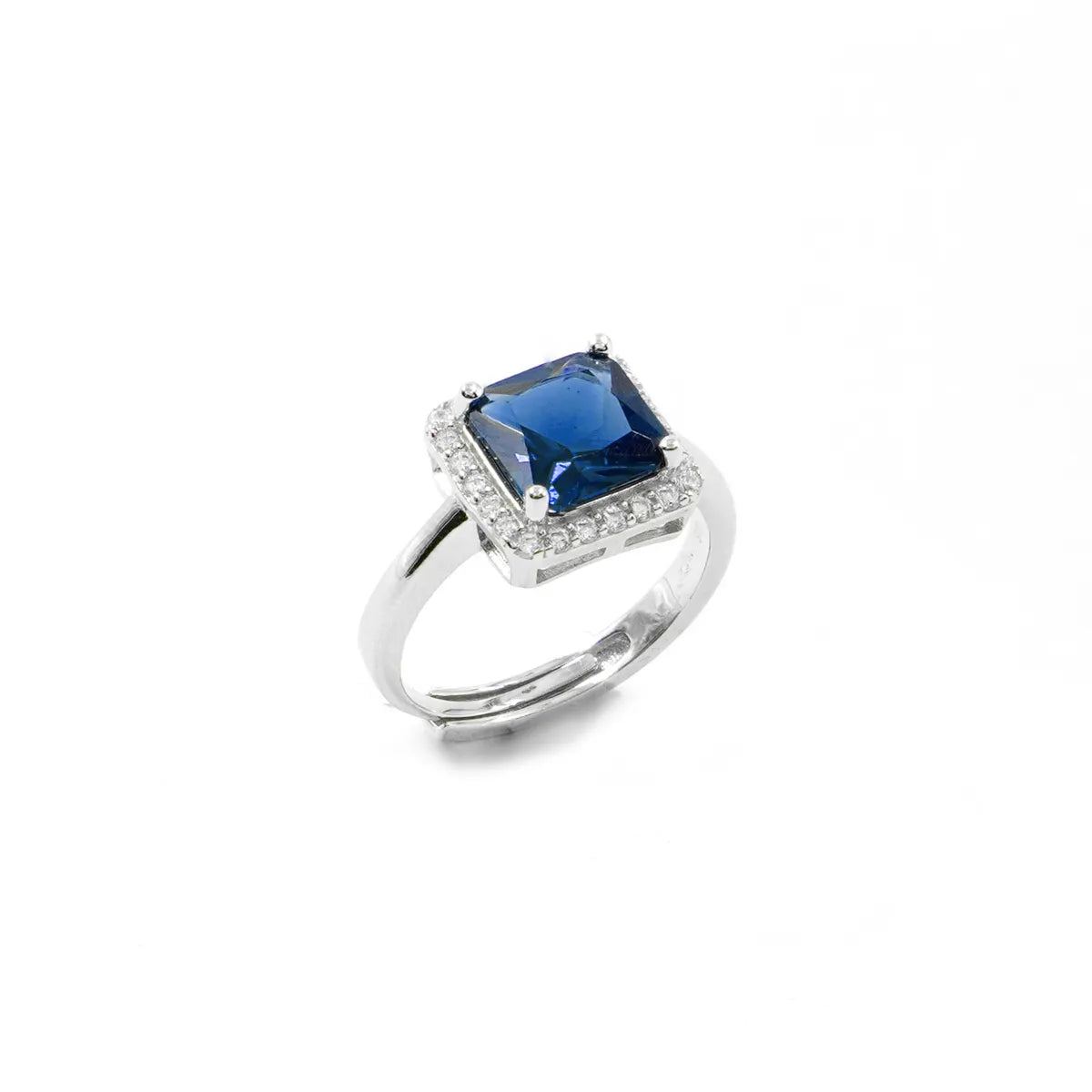 Anello in Arg.925 con Zircone ottagonale e giro di Zirconi bianchi