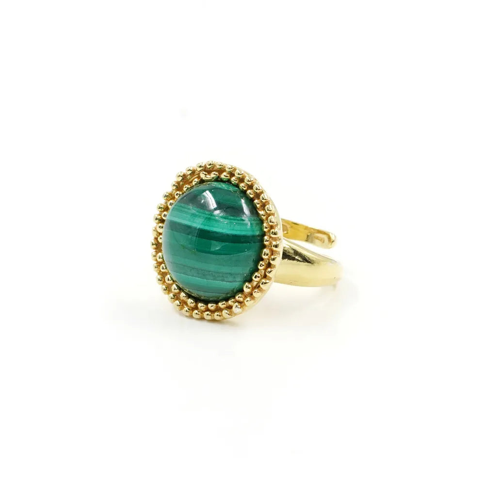 Anello in argento 925 con spola di Malachite – Dorato