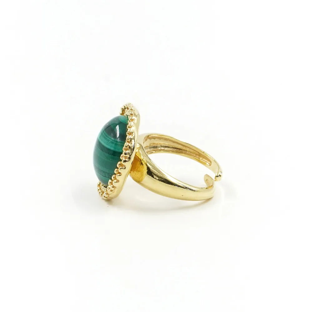 Anello in argento 925 con spola di Malachite – Dorato