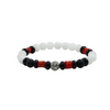 Bracciale elastico con Pietra di Luna bianca, Agata nera, Corallo e elemento in argento 925