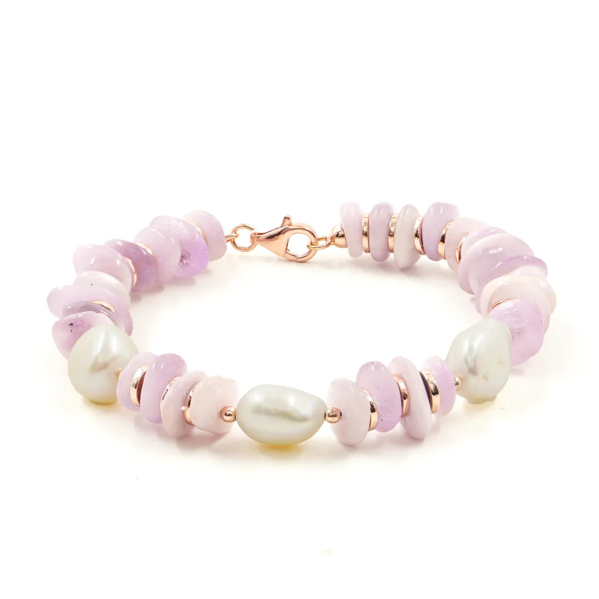 Bracciale in Arg.925 con Kunzite, Perle e Ematite