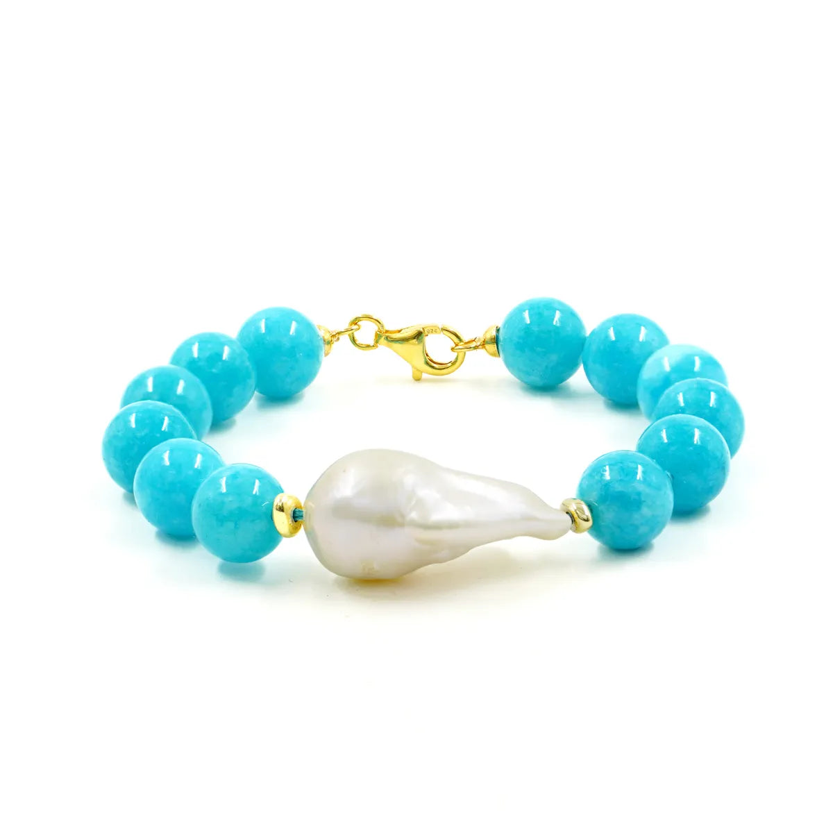 Bracciale in Arg.925 dorato con Giada turchese e Perla barocca