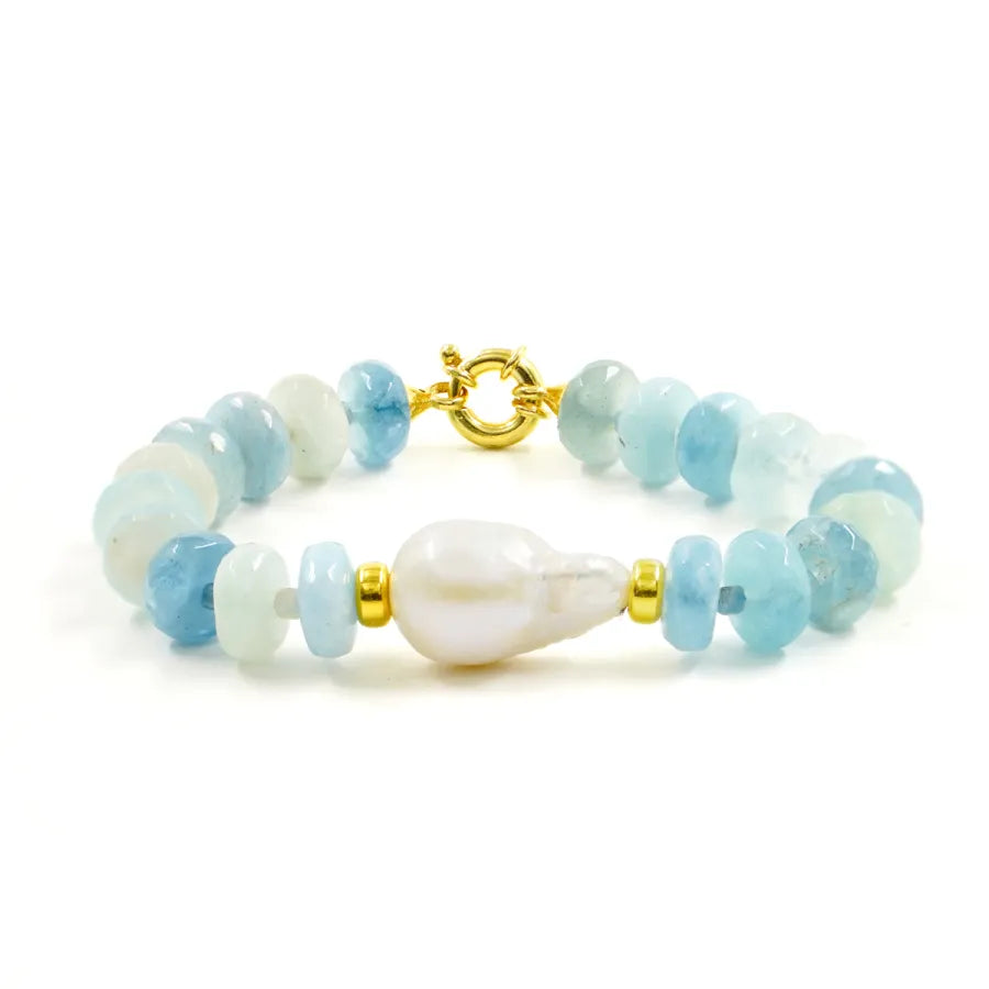 Bracciale in Arg.925 dorato con Acquamarina e Perla barocca