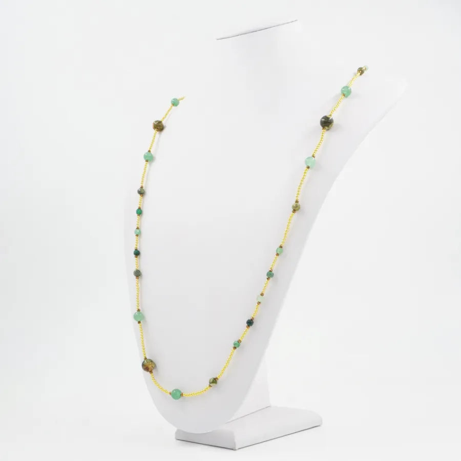 Collana con ematite, riolite, avventurina, chiusura in argento 925 – Dorato