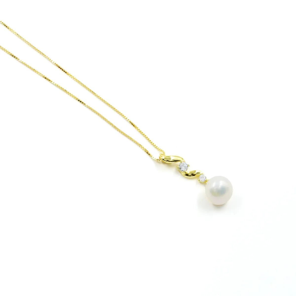 Collana in Arg.925 Dorato forma virgola con zirconi bianchi e perla