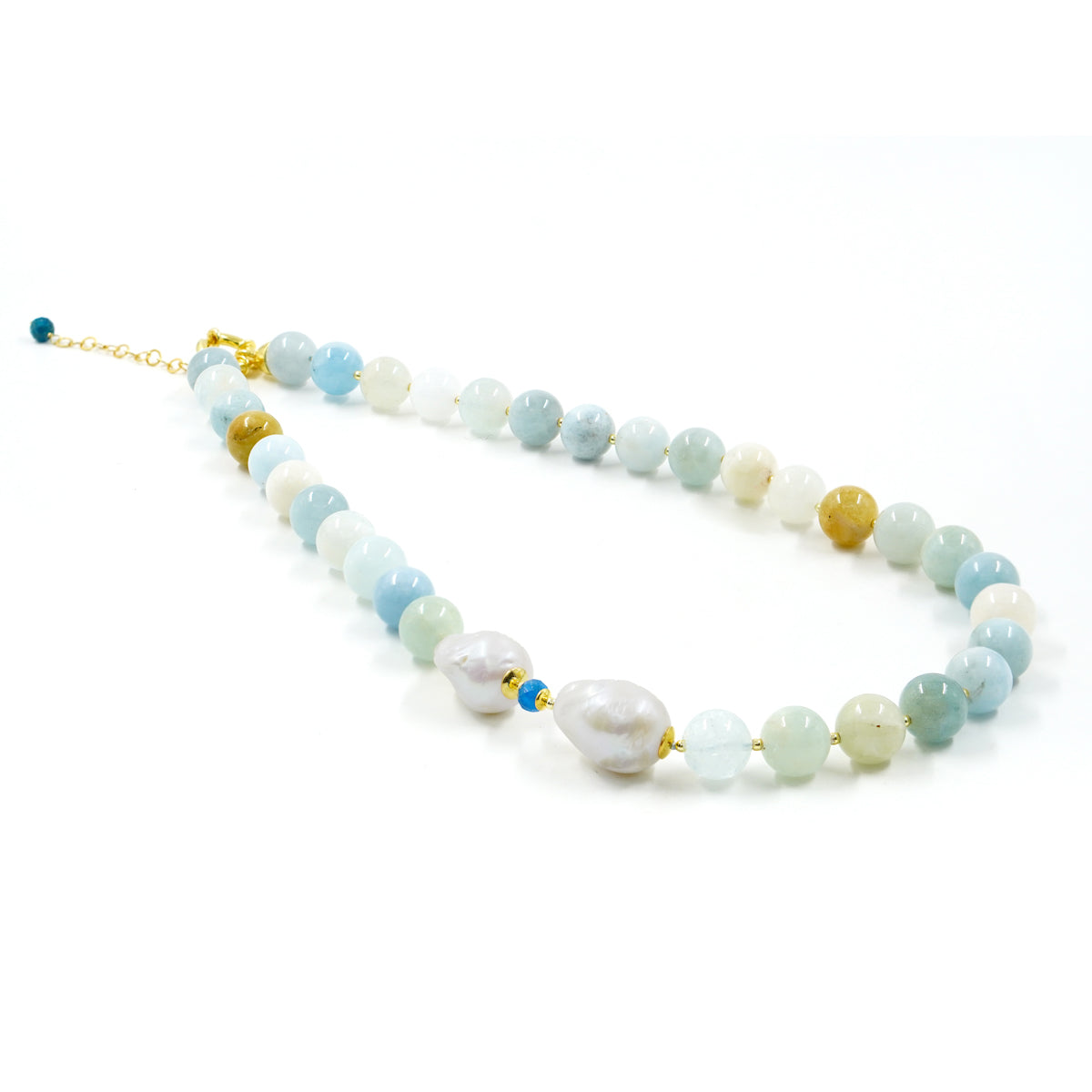 Collana in Arg.925 dorato con Acquamarina, Perla barocca e Ematite
