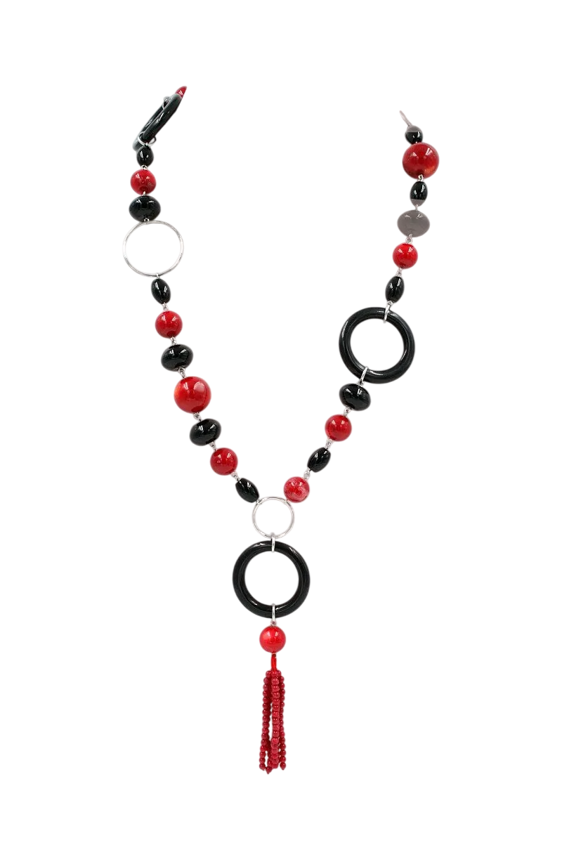 Collana lunga in Arg.925 con elementi in Pietra dura lavorata