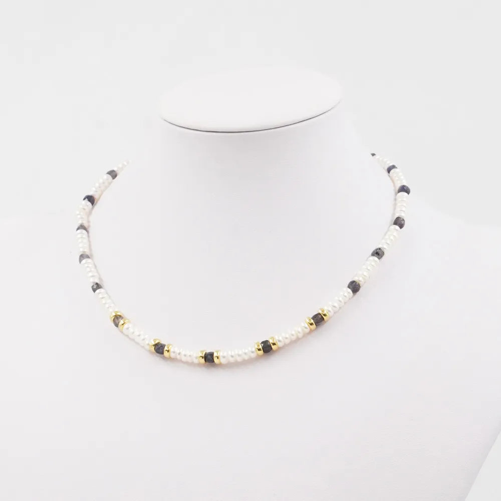 Collana in Arg.925 Dorato con Perle e Iolite