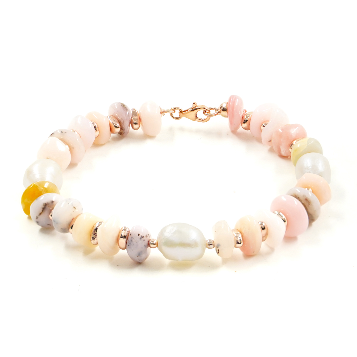 Bracciale in Arg.925 rosè con opale rosa e Perle