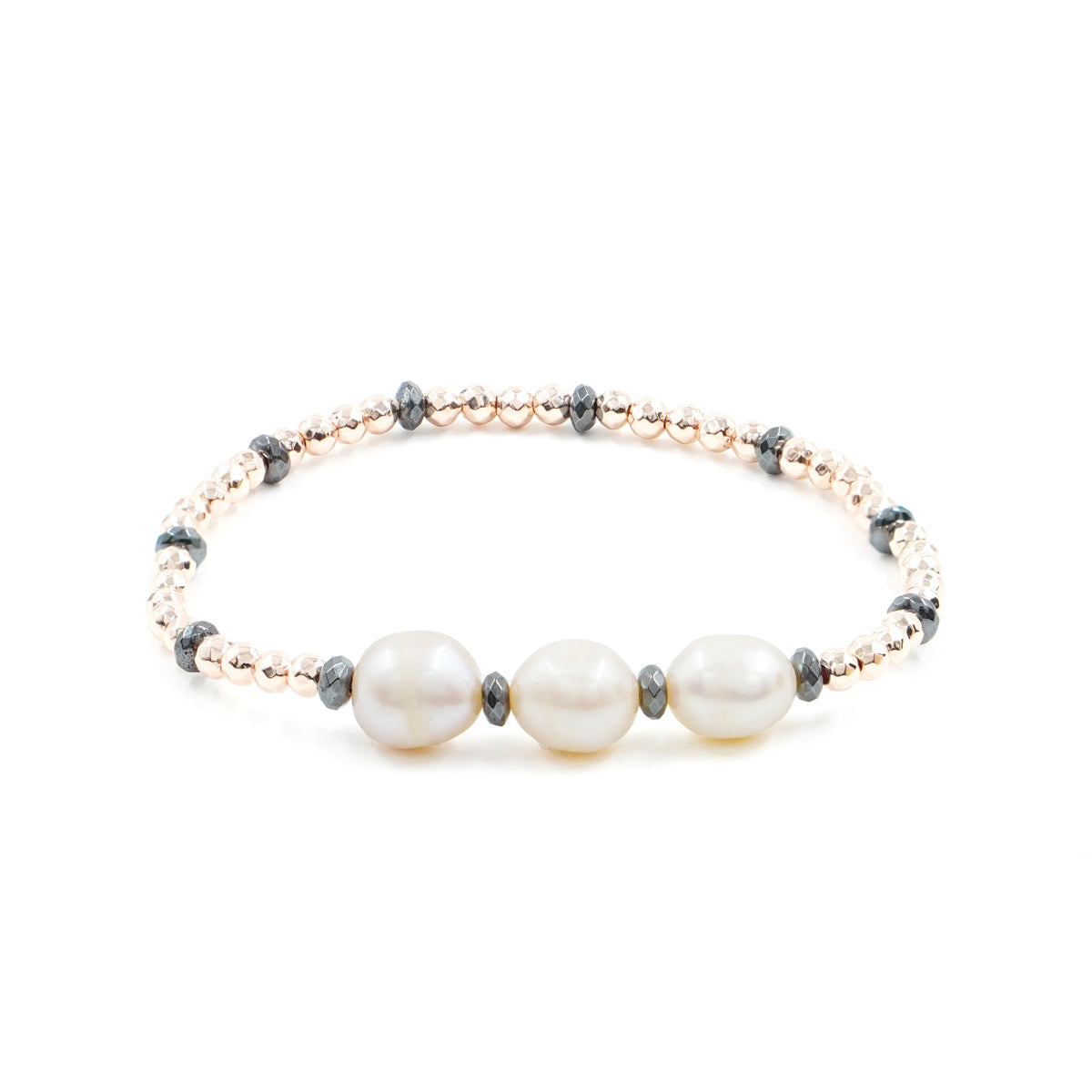 Bracciale Elastico con Ematite rose’ e Perle