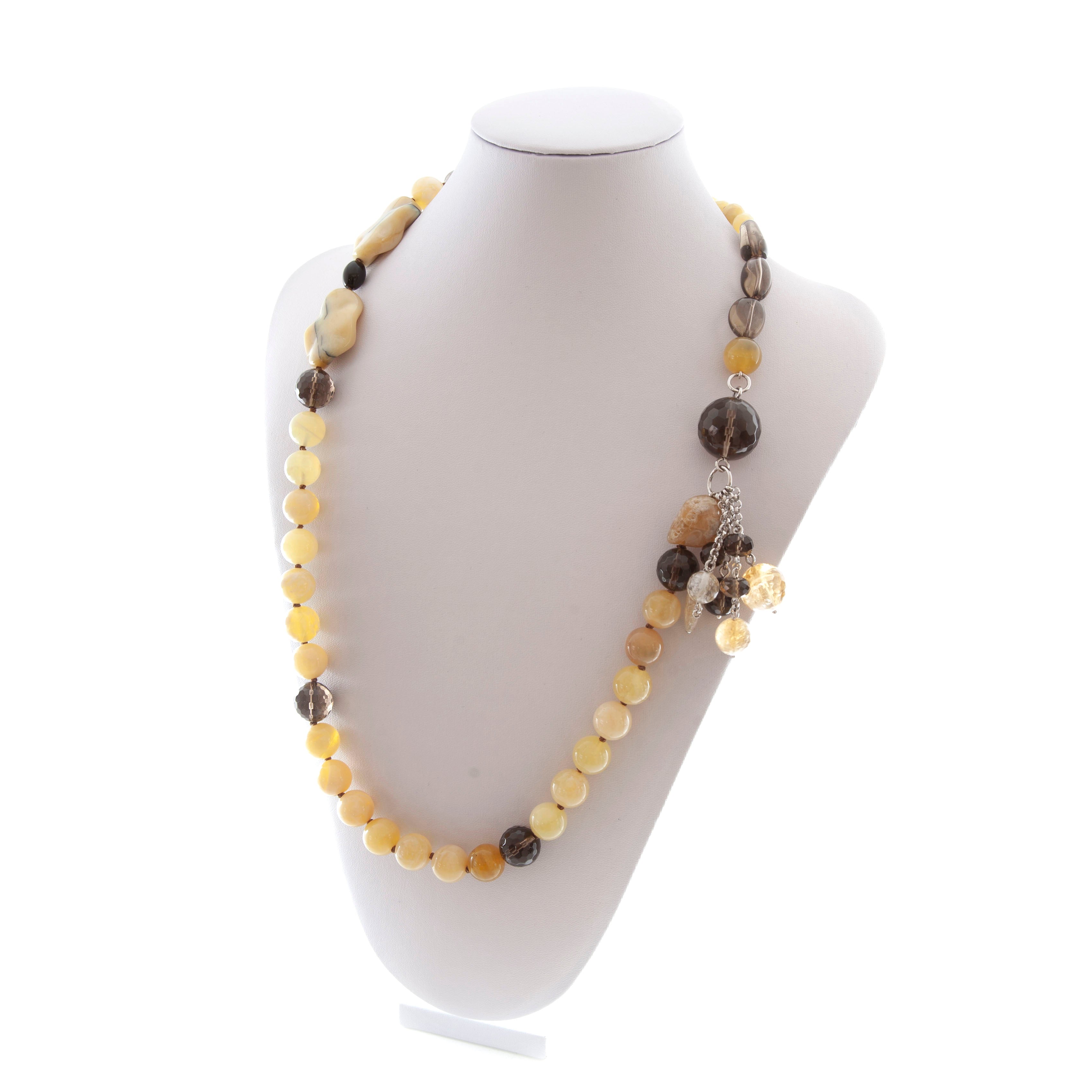 Collana in Calcite Gialla, Quarzo Fumè e Argento 925