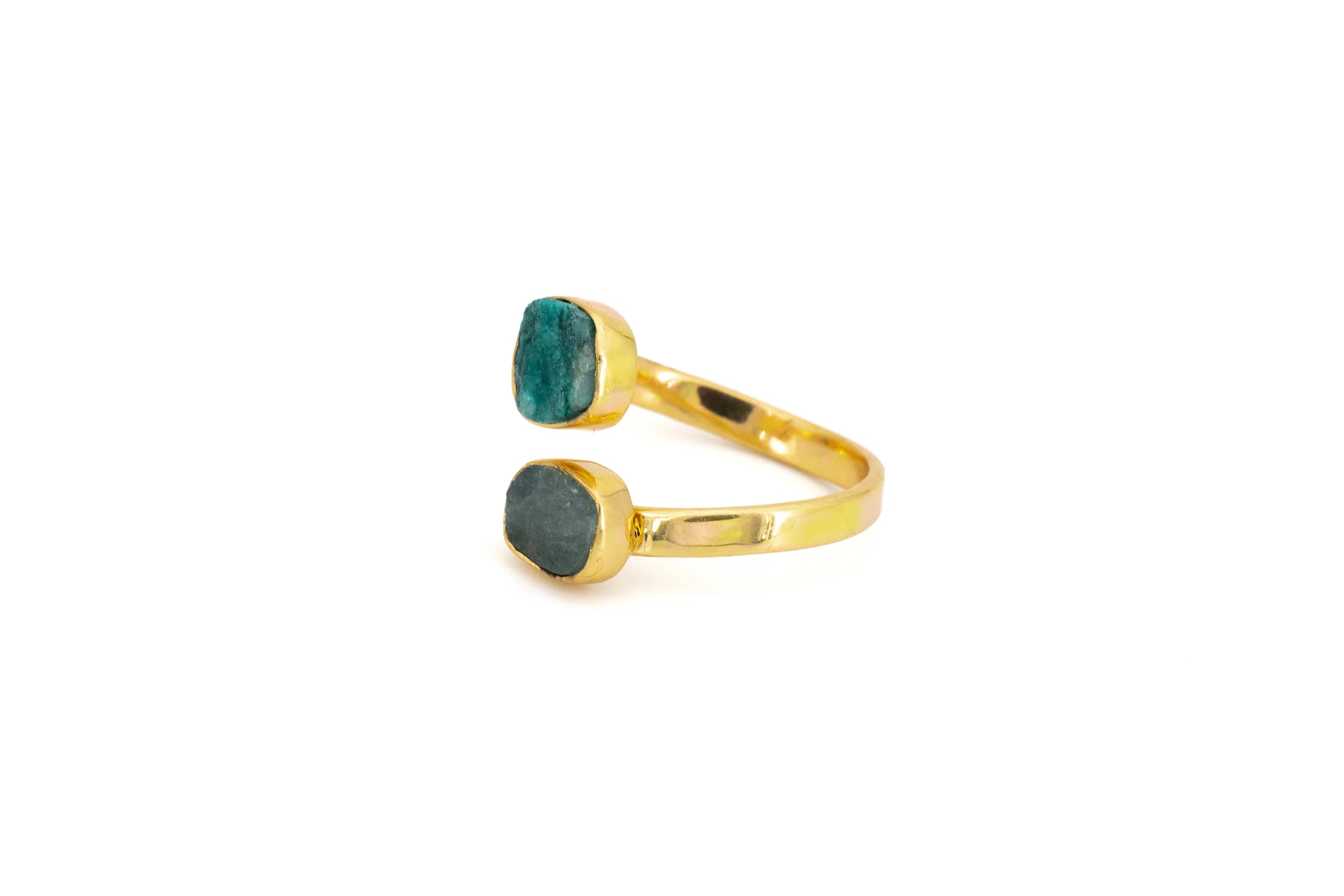Anello in ottone con Acquamarina e Smeraldo