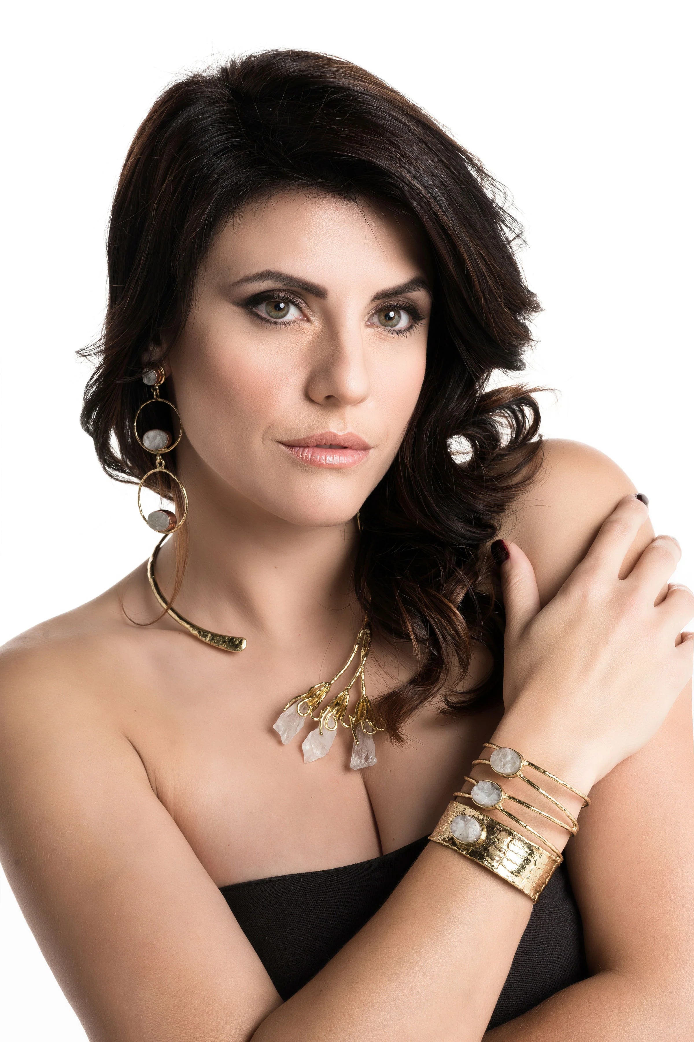 Collana in Ottone e 3 Cristalli di Rocca
