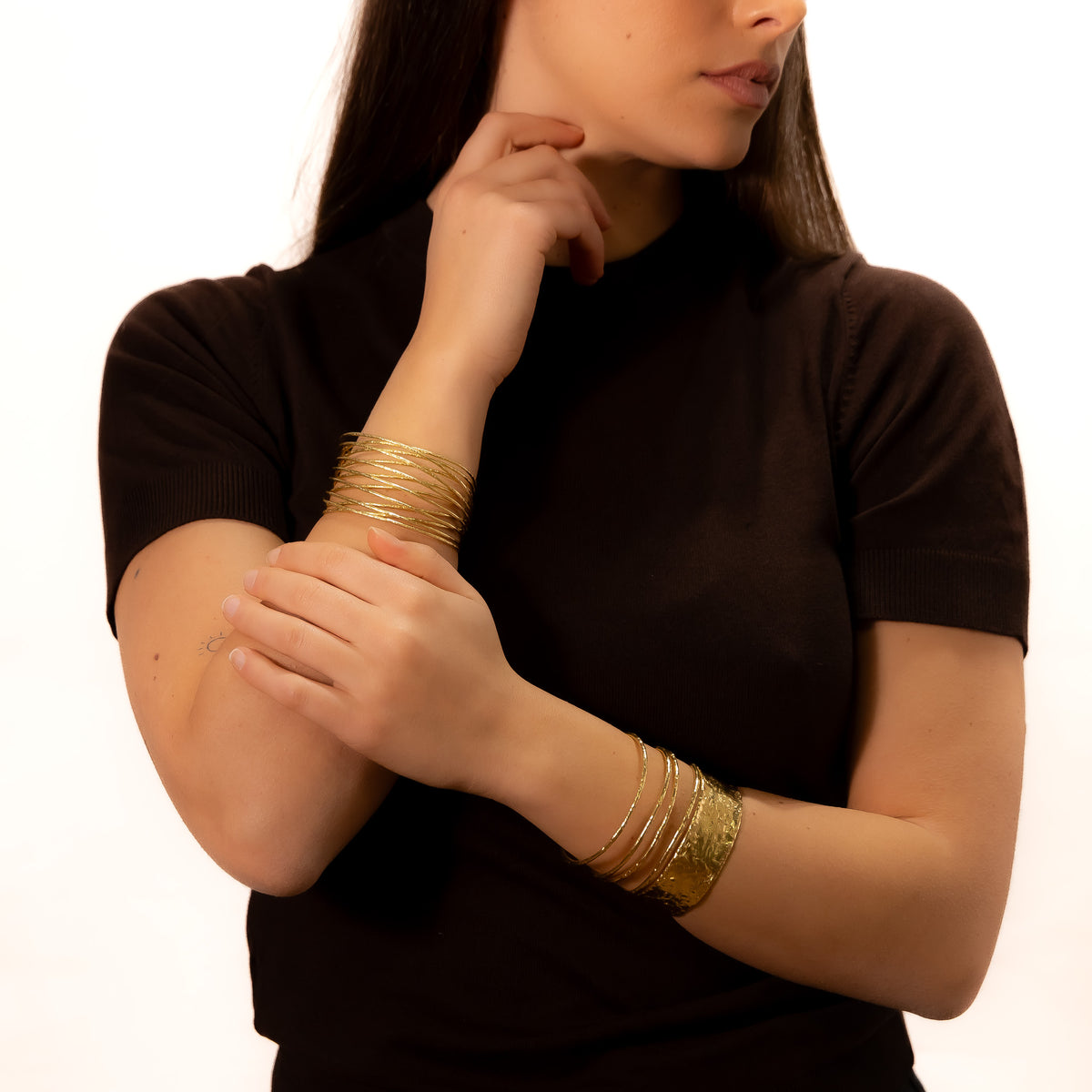 Bracciale ottone fascia fili intrecciati