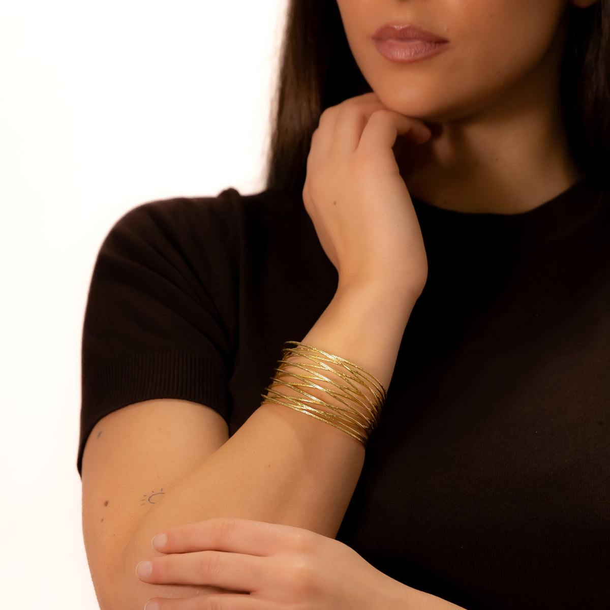 Bracciale ottone fascia fili intrecciati